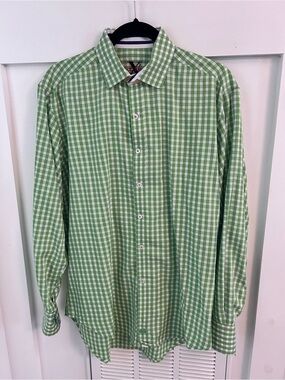 Robert Graham Green Gingham Button Down Shirt Flip Cuff Men’s Medium